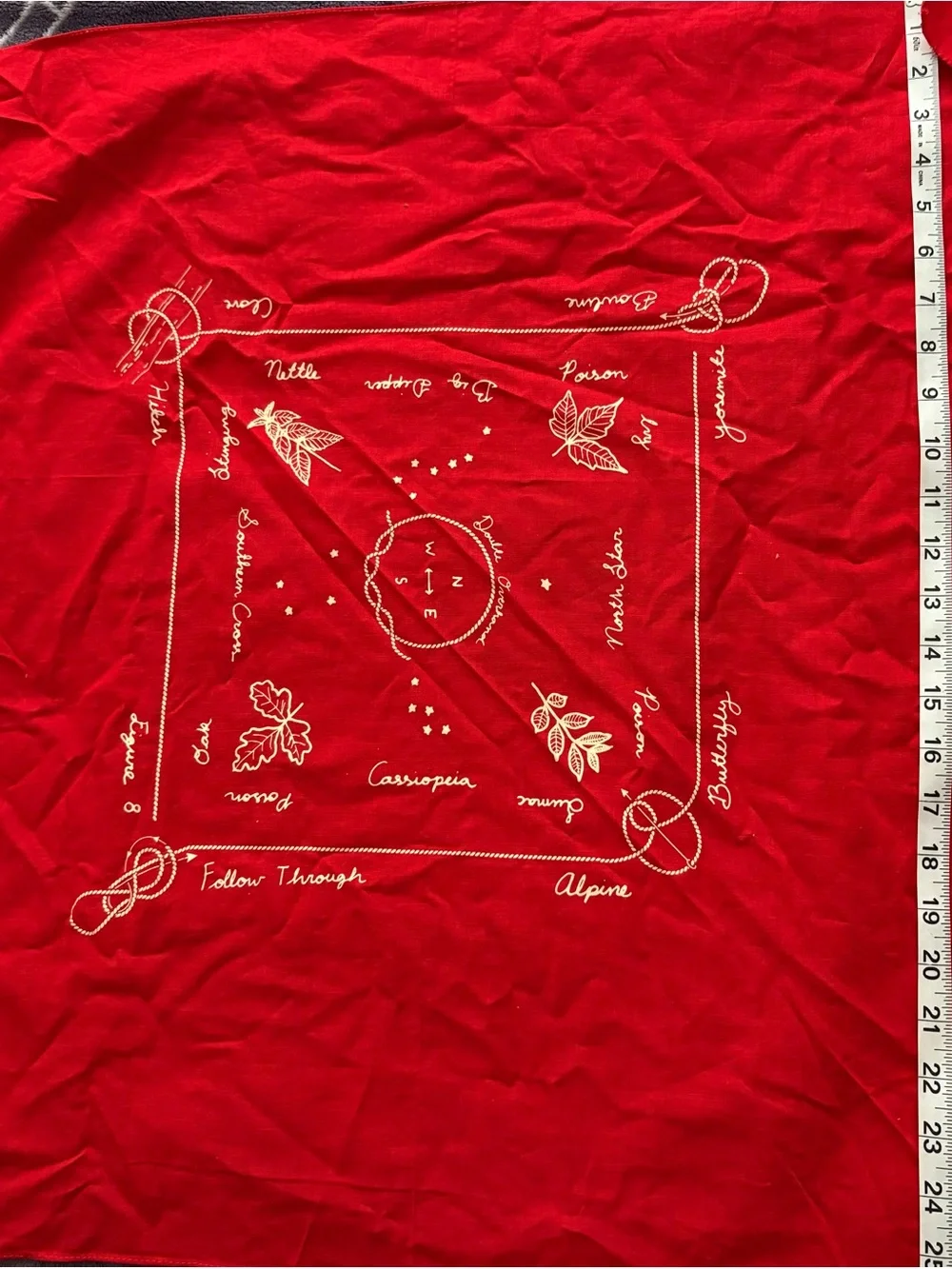 ❤️ Vintage Red Bandana Handkerchief Nature Compass Constellation Print